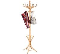 COSTWAY Porte Manteau sur Pieds avec 12 Crochets en Bois Massif, Base à 4 Pieds Stable, Porte-Manteau Bois, Perroquet pour Chapeaux Parapluie, 51 x 51 x 184 CM