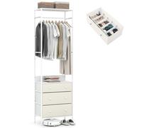COSTWAY Porte Manteaux Entrée, Portant à Vêtement 3 Tiroirs Pliables, Tringle à 3 Positions, Vestiaire Petit Largeur 55cm, 1 Séparateur, Surface en PVC, Cadre en Métal, Kits Anti-Renversement(Blanc)