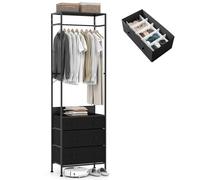 COSTWAY Porte Manteaux Entrée, Portant à Vêtement 3 Tiroirs Pliables, Vestiaire Petit Largeur 55cm, Tringle à 3 Positions, 1 Séparateur, Surface en PVC, Cadre en Métal, Kits Anti-Renversement(Noir)