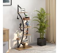 COSTWAY Porte-plantes métallique à 6 niveaux en forme de demi-lune, étagère à fleurs avec 2 petites étagères & crochet supérieur, échelle étagère à plantes anti-basculement, pour jardin balcon salon, 