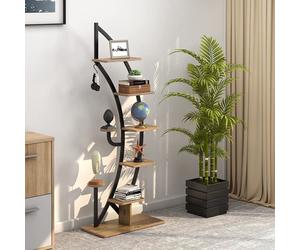 COSTWAY Porte-plantes métallique à 6 niveaux en forme de demi-lune, étagère à fleurs avec 2 petites étagères & crochet supérieur, échelle étagère à plantes anti-basculement, pour jardin balcon salon, 