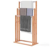 COSTWAY Porte-Serviettes avec 3 Barres Support pour Serviettes sur Pied en Bois Portant Vêtements Accessoires de Salle de Bain Serviteur de Chambre, 24 x 46 x 84 cm