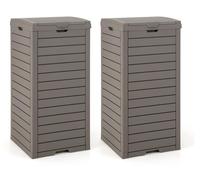 COSTWAY Poubelle, 118 L, Poubelle avec couvercle, bac à liquide coulissant&poignée, Poubelle étanche Outdoor, Poubelle, 2 Pack, Marron