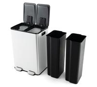 COSTWAY Poubelle 2 compartiments, 2 x 30L Poubelle de cuisine, Poubelle à pédale avec couvercle à fermeture douce, Système de tri des déchets y compris 2 compartiments désodorisants, en inox et plasti