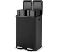 COSTWAY Poubelle 2 compartiments, 2 x 30L Poubelle de cuisine, Poubelle à pédale avec couvercle à fermeture douce, système de tri des déchets incluant 2 compartiments désodorisants, en inox et plastiq