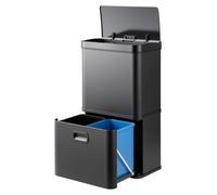 COSTWAY Poubelle 3 compartiments, 56L Système de tri des déchets avec 2 poubelles amovibles, 2x10L+36L, Poubelle électrique avec capteur & couvercle Softclose