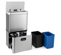 COSTWAY Poubelle 3 compartiments, 56L Système de tri des déchets avec 2 poubelles amovibles, 2x10L+36L, Poubelle électrique avec capteur & couvercle Softclose