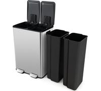 COSTWAY Poubelle 60L inox, 2x30L Poubelle, Poubelle à pédale avec couvercle à fermeture douce
