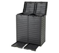 COSTWAY Poubelle avec double couvercle, 235 L, Poubelle Outdoor, Poubelle avec bac de récupération extensible & poignée, Poubelle, Poubelle noire