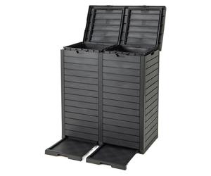 COSTWAY Poubelle avec double couvercle, 235 L, Poubelle Outdoor, Poubelle avec bac de récupération extensible & poignée, Poubelle, Poubelle noire