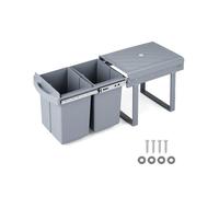 COSTWAY Poubelle Coulissante Sous Évier Double Bac 40L Extractible avec Coulisses Métalliques et Couvercle ABS Gris
