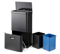 COSTWAY Poubelle Cuisine 56 L Automatique, Capteur Mouvement, Tri Selectif 3 Bacs - Acier Inoxydable Finition Satinée Noir
