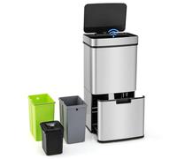 COSTWAY Poubelle Cuisine Automatique 72L en Acier Inox avec réservoir scellée 3,5L, Poubelle Tri Selectif 2 x 11L Seaux Amovibles, Cerclage, Anti-Empreintes, Anti-pinçage, Interrupteur (Argent)