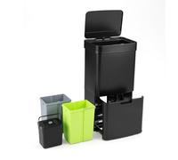 COSTWAY Poubelle Cuisine Automatique 72L en Acier Inox avec réservoir scellée 3,5L, Poubelle Tri Selectif 2 x 11L Seaux Amovibles, Cerclage, Anti-Empreintes, Anti-pinçage, Interrupteur (Noir)