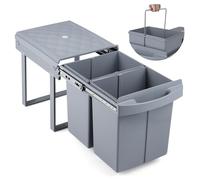 COSTWAY Poubelle Cuisine sous Evier Coulissante 2 x 20L, Poubelle Encastrable Tri Sélectif, Structure Métallique, Couvercle en ABS, Fixation Par Le Bas, 2 Bacs Amovibles