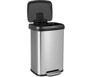 COSTWAY Poubelle de cuisine, 50L Poubelle à pédale avec couvercle à fermeture douce, système de tri des déchets avec compartiment désodorisant, en inox et plastique (Argent / 50L)