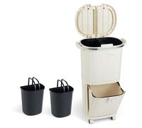 COSTWAY Poubelle de cuisine, Système de tri des déchets, 12L seau intérieur & 14L poubelle à pédale, Poubelle à roulettes, double couvercle, pédale & crochet, Collecteur de déchets, Beige