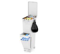 COSTWAY Poubelle multifonctionnelle 3 en 1, Poubelle de cuisine avec bac inférieur inclinable, tiroir central, 2 compartiments supérieurs