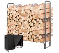 COSTWAY Range Bûche Extérieur avec Housse PVC Imperméable, Abri Bûche Rangement Bois 36-61cm de Long, Porte-bûches Abris Bois pour Cheminée, Poêle, Brasero, Noir (122,5 cm)