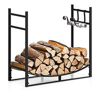 COSTWAY Range Bûche Intérieur 33", Porte-Bûches Charge 50 kg avec 2 Supports Amovibles pour Rangement Bois Intérieur, Porte Bûche Cheminée, 84 x 33 x 76 cm