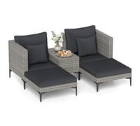 COSTWAY Salon de Jardin en Rotin 5 Pcs, Ensemble de Mobilier Extérieur 4 Places avec 2 Fauteuils 2 Poufs Tabourets Table d'Appoint, Design Modulable, pour Balcon Terrasse Piscine (Gris)