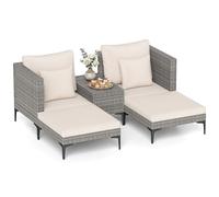 COSTWAY Salon de Jardin en Rotin 5 Pcs, Ensemble de Mobilier Extérieur 4 Places avec 2 Fauteuils 2 Poufs Tabourets Table d'Appoint, Design Modulable, pour Balcon Terrasse Piscine (Blanc)