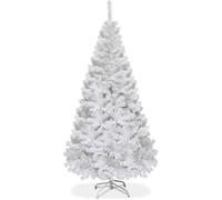 COSTWAY Sapin de Noël Artificiel 180cm Aiguilles en PVC Arbre en Epicéa avec Support en Métal pour Maison, Magasins Hôtels Blanc