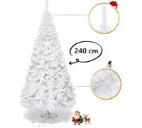 COSTWAY Sapin de Noël Artificiel 240 cm Aiguilles en PVC Arbre en Epicéa avec Support en Métal pour Maison Magasins Hôtels Blanc