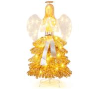 CostwaySapin de Noël Artificiel Illuminé de 157 cm en Forme d?Ange Décoration de Noël avec LED Blanc Chaud Feuilles Dorées Piquets