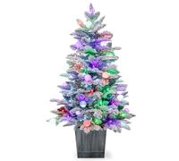 COSTWAY Sapin de Noël Artificiel Lumineux LED 100 cm, Sapin de Noël en Pot Floqué de Neige, 148 Pointes en PVC et PE, 80 Lumières LED Colorées, Décoration d'Intérieur, pour Maison, Porche