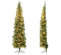 COSTWAY Sapin de Noël Moitié Artificiel 210 cm, 150 Lumières LED Blanc Chaud, Arbre Pliable avec 450 Branches, Support en Métal, Décoration Fête, Convient pour Les Coins