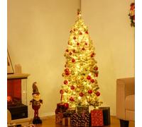 COSTWAY Sapin de Noël Pré-éclairé, Arbre Articulé avec 329/533 Branches en PVC Enneigé, 180/260 Lumières LED Blanc Chaud, 8 Modes, Pied Métallique, Décoration Élégante pour Maison, Bureau (150 cm)