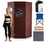 COSTWAY, sauna à vapeur de 3 litres, sauna domestique à 9 niveaux, tente de sauna avec minuterie, cabine de sauna pour tout le corps avec générateur de vapeur de 3 litres, masseur de pieds en bois et