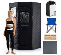 COSTWAY, sauna à vapeur de 3 litres, sauna domestique à 9 niveaux, tente de sauna avec minuterie, cabine de sauna pour tout le corps avec générateur de vapeur de 3 litres, masseur de pieds en bois et 