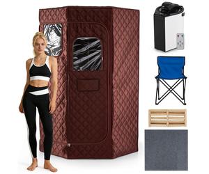 COSTWAY, sauna à vapeur de 3 litres, sauna domestique à 9 niveaux, tente de sauna avec minuterie, cabine de sauna pour tout le corps avec générateur de vapeur de 3 litres, masseur de pieds en bois et