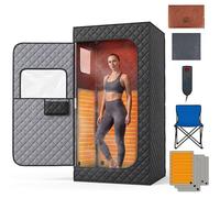 COSTWAY : Sauna avec contrôle de température en 6 niveaux et télécommande, sauna domestique avec repose-pieds chauffants et siège rabattable, sauna infrarouge, dimensions : 90x90x180 cm, couleur : noi