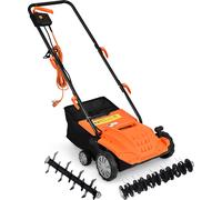 COSTWAY Scarificateur & aérateur de gazon électrique 2 en 1 1500W, 3 niveaux de profondeur de travail, largeur de travail 32 cm, bac de ramassage 30 L, rouleau à couteaux & aérateur pour le jardin