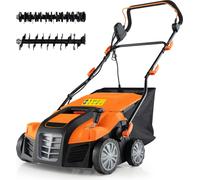 COSTWAY Scarificateur & aérateur de gazon électrique 2en1, aérateur de gazon à pied avec bac de ramassage de 55L, 3 niveaux de réglage en hauteur & 5 niveaux de profondeur de travail, orange