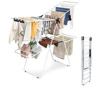 COSTWAY Séchoir à Linge Pliable à 2 Niveaux, avec Ailes réglables en Hauteur et Pieds antidérapants, Cadre en Acier, sèche-Linge à Ailes, sécheuse à Linge, Blanc