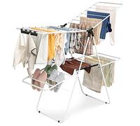 COSTWAY Sechoir à Linge Pliable, Etendoir Linge Interieur en Acier 2 Niveaux, Tancarville Linge Solide avec 33 Barres, 26 Pinces à Chaussettes, Seche Linge Intérieur Extérieur
