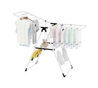 COSTWAY Sechoir à Linge Pliable, Étendoir Linge Interieur Pliable en Acier INOX 2 Niveaux, Tancarville Solide avec 19 Barres et 4 Porte-Chaussures, Seche Linge Intérieur Extérieur