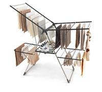 COSTWAY Séchoir à linge pliable, Séchoir à linge extensible avec ailes, porte-chaussures & 2 niveaux, Séchoir sur pied, séchoir à linge, tour à linge, Argent