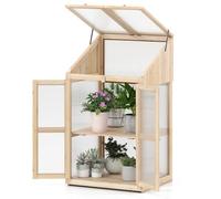 COSTWAY Serre de Jardin à 2 Niveaux en Bois de Sapin 121 cm Toit Rabattable | Mini Serre avec Protection d'Étagère, Porte Verrouillable et Étagères Amovibles, pour Intérieur/Extérieur