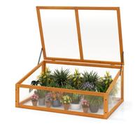 COSTWAY Serre de Jardin en Bois de Sapin avec Toit Transparent Basculant, Petite Serre pour Balcon Jardinage, Orange