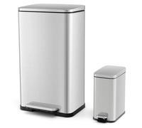 COSTWAY Set de 2 poubelles, 40L + 6L Poubelle en inox, Poubelle à pédale avec seaux intérieurs amovibles & couvercle Soft-Close, Poubelle de cuisine, Argent