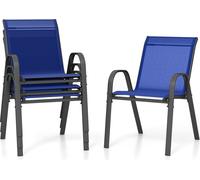 COSTWAY Set de 4 chaises de jardin empilables, chaises de balcon chaises de terrasse chaises empilables avec accoudoirs jusqu'à 150kg 56x70x84cm bleu
