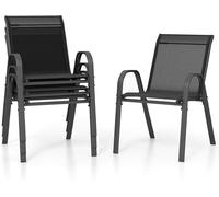 COSTWAY Set de 4 chaises de jardin empilables, chaises de balcon chaises de terrasse chaises empilables avec accoudoirs jusqu'à 150kg 56x70x84cm noir
