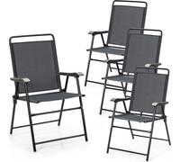 COSTWAY Set de 4 chaises pliantes d'extérieur, chaise de terrasse portable tous temps avec dossier, accoudoirs, repose-pieds, tissu respirant & repose-pieds antidérapants, idéal pour piscine, terrasse