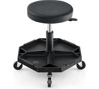 COSTWAY Siège d'atelier à roulettes 41-55cm réglable en hauteur, tabouret de travail pouvant supporter jusqu'à 150 kg, tabouret d'atelier avec tablette & 4 roulettes universelles Noir