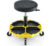COSTWAY Siège d'atelier à roulettes 41-55cm réglable en hauteur, tabouret de travail pouvant supporter jusqu'à 150 kg, tabouret d'atelier avec tablette & 4 roulettes universelles Jaune